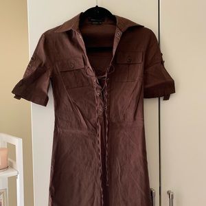 BCBG brown lace up dress